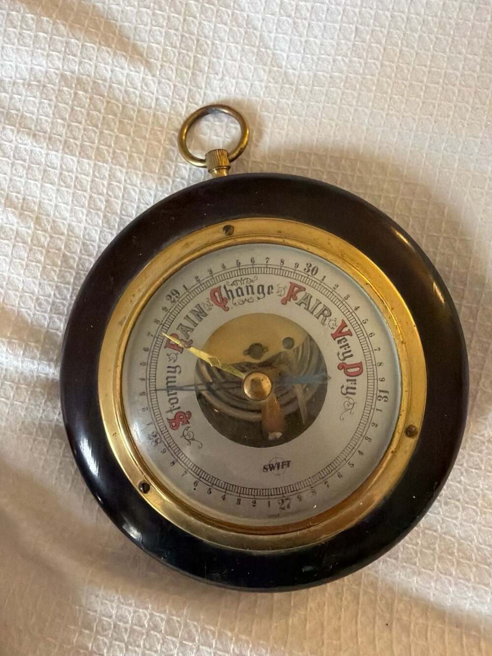 Vintage Swift Aneroid Barometer Wall Hanging Brass and Wood